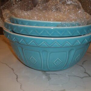MASON CASH TURQUOISE 3 PIECE MIXING BOWL SET NEW RARE